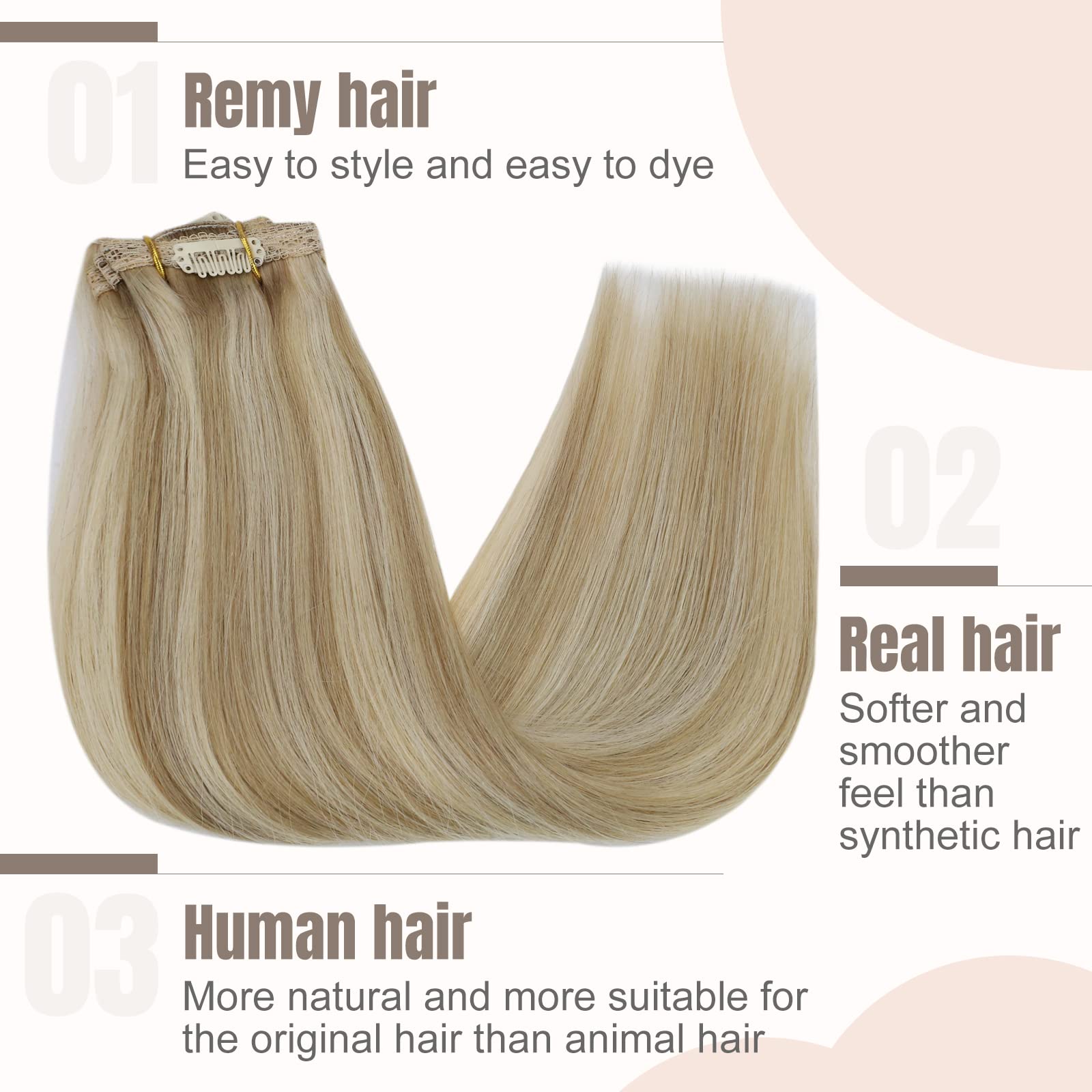 Fshine Estensioni Clip Capelli Veri Biondo Cenere Scuro Con Highlighted Del Biondo Dorato Extension Human Hair Clip 3Pcs 50g 30cm Extension Clip Capelli Umani Lisci #16P22