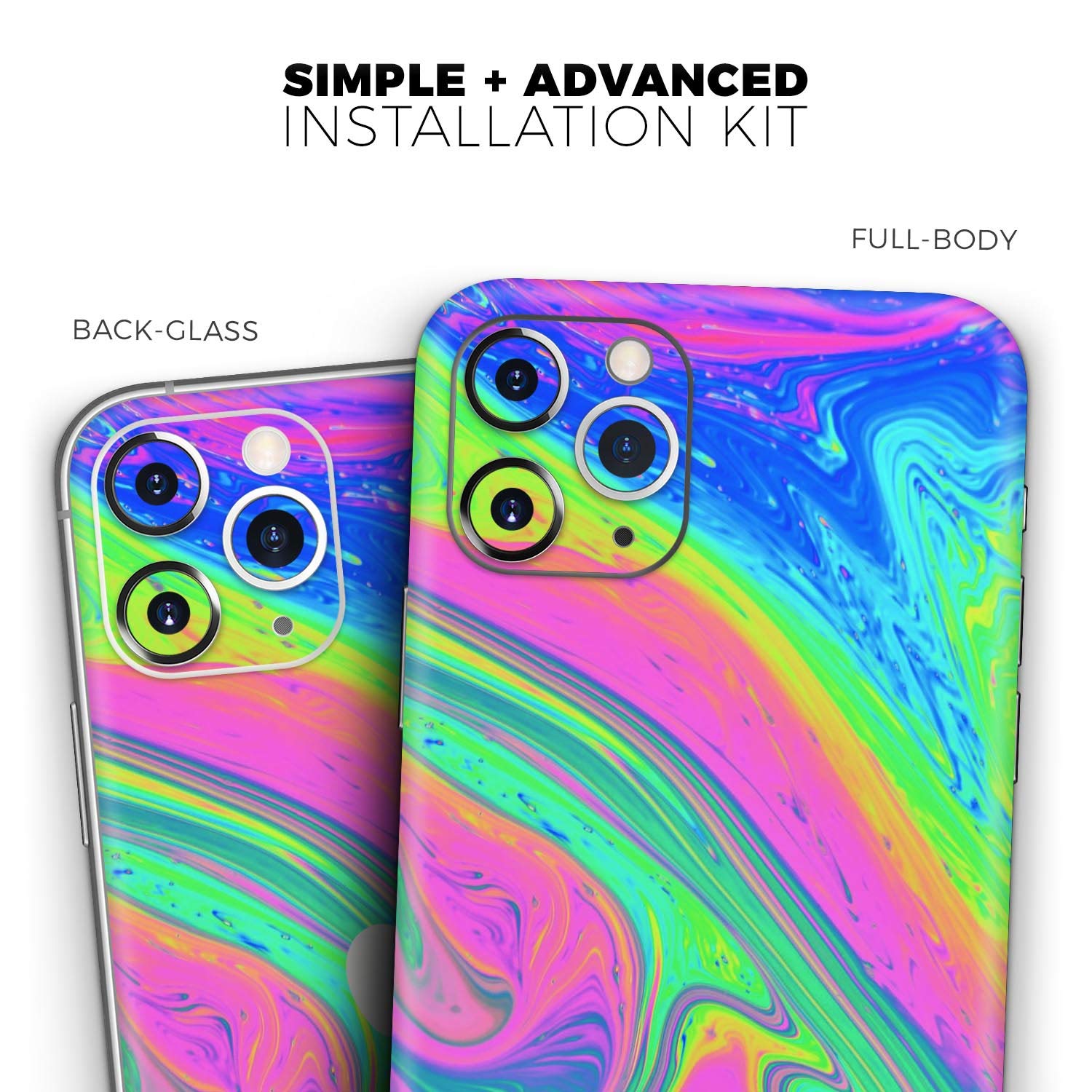 Design Skinz Neon Color Fushion V3 - DesignSkinz Protective Vinyl Decal Wrap Skin Cover Compatible with The Apple iPhone SE (2020) (Full-Body, Screen Trim & Back Glass Skin)