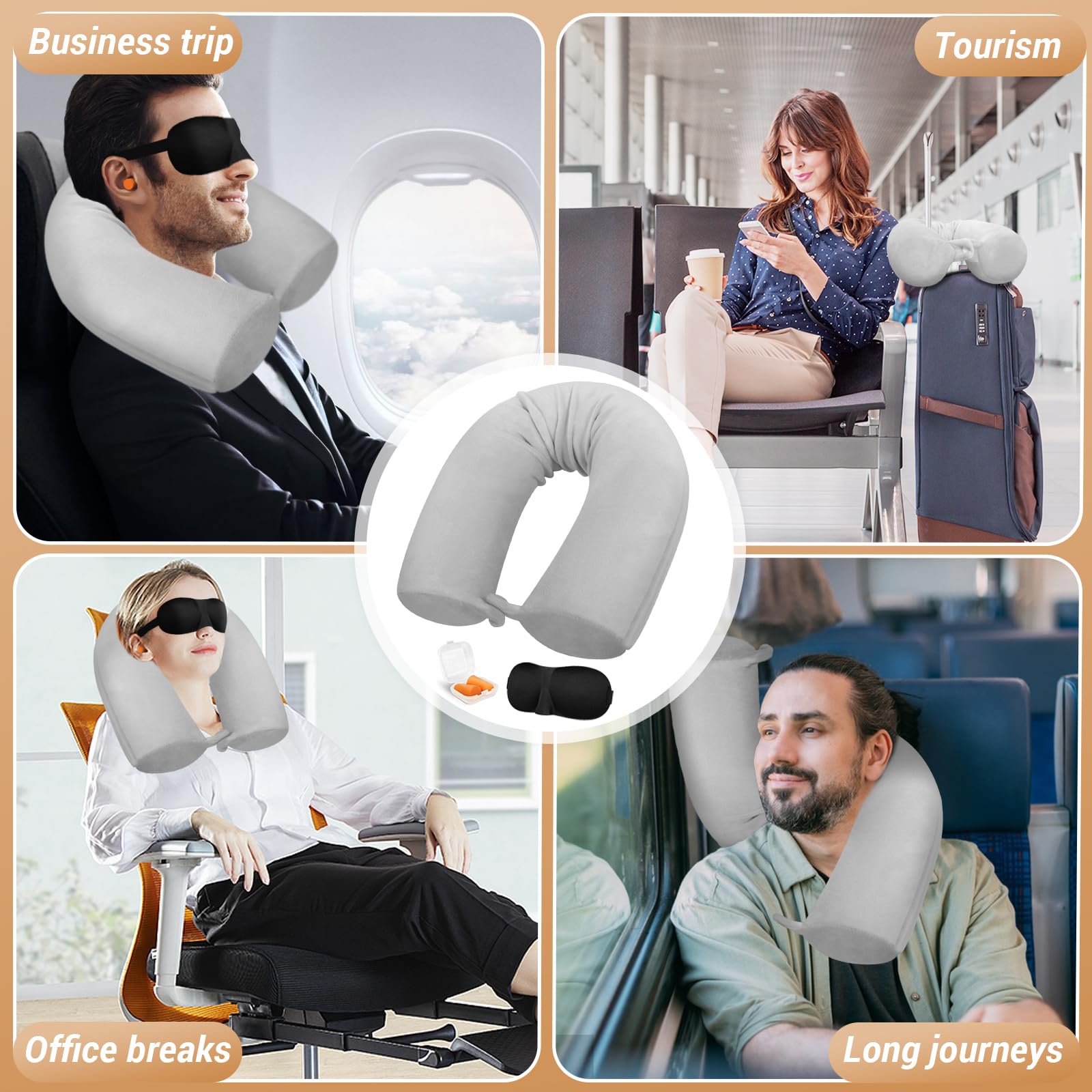 Coussin De Voyage Ergonomique En Mousse à Mémoire - Oreiller Portable Avec Masque Et Bouchons D'Oreilles