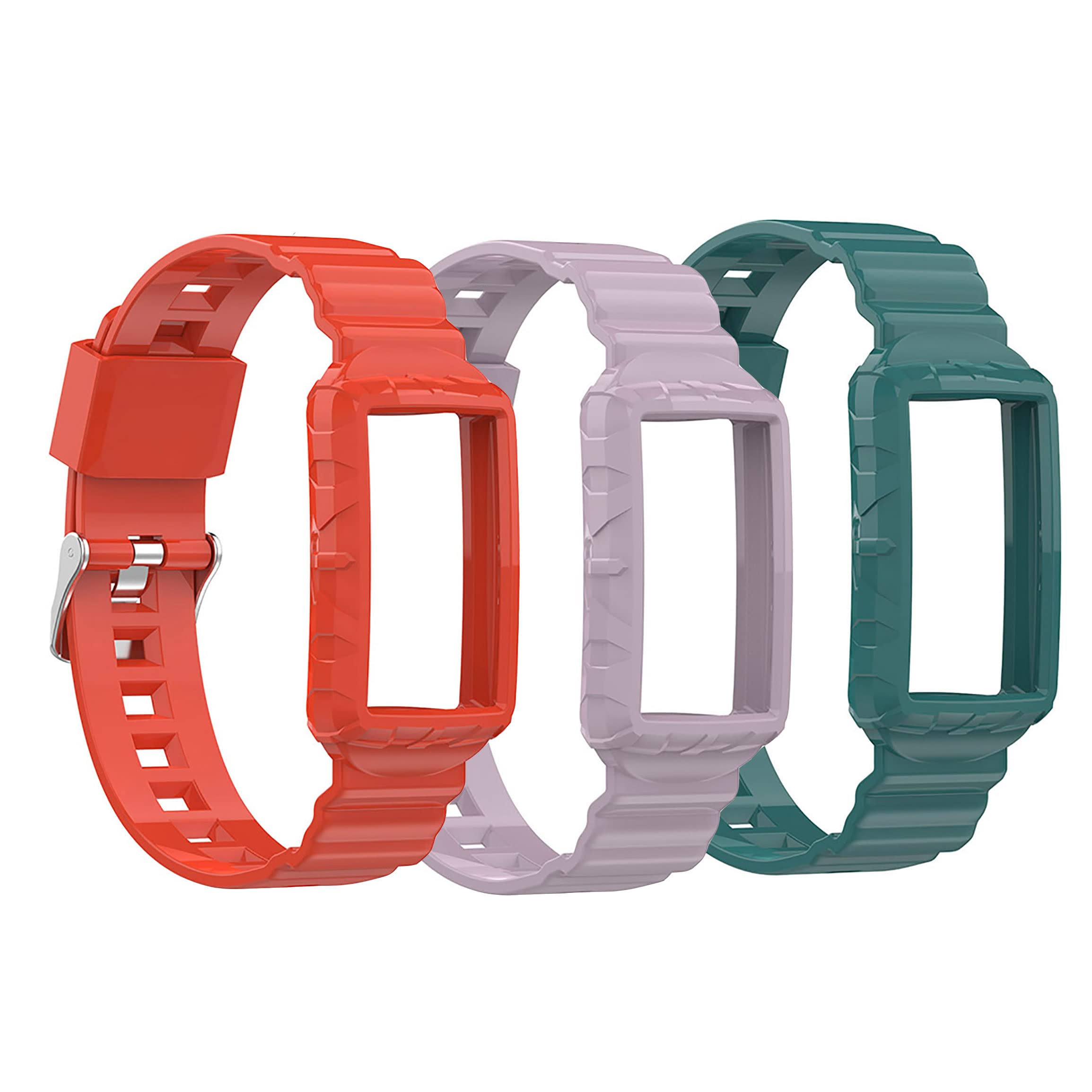 3 Pack Soft Silicone Straps Compatible with Fitbit Charge 5/4/4SE/3/3SE Watch Strap, Replacement Wristbands for Women Men Smartwatch, Orange/Purple/Green — image 1