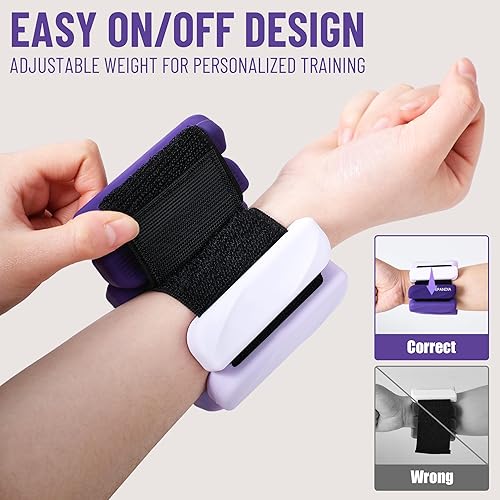 Miniatura 5 de Pesas ajustables para tobillo y muñeca para mujeres y hombres, juego de 2 (1 libra2 libras cada uno), brazaletes de silicona con peso para brazos,