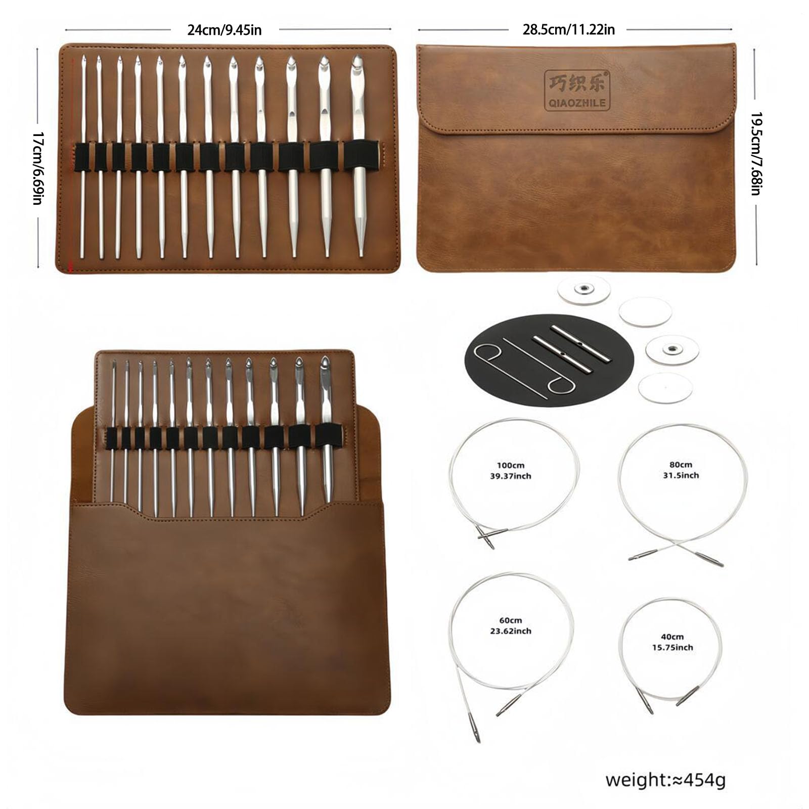 Juego de agujas de ganchillo tunecinas intercambiables de 3 a 10 mm, de aluminio, para tejer afganos, juego tunecino