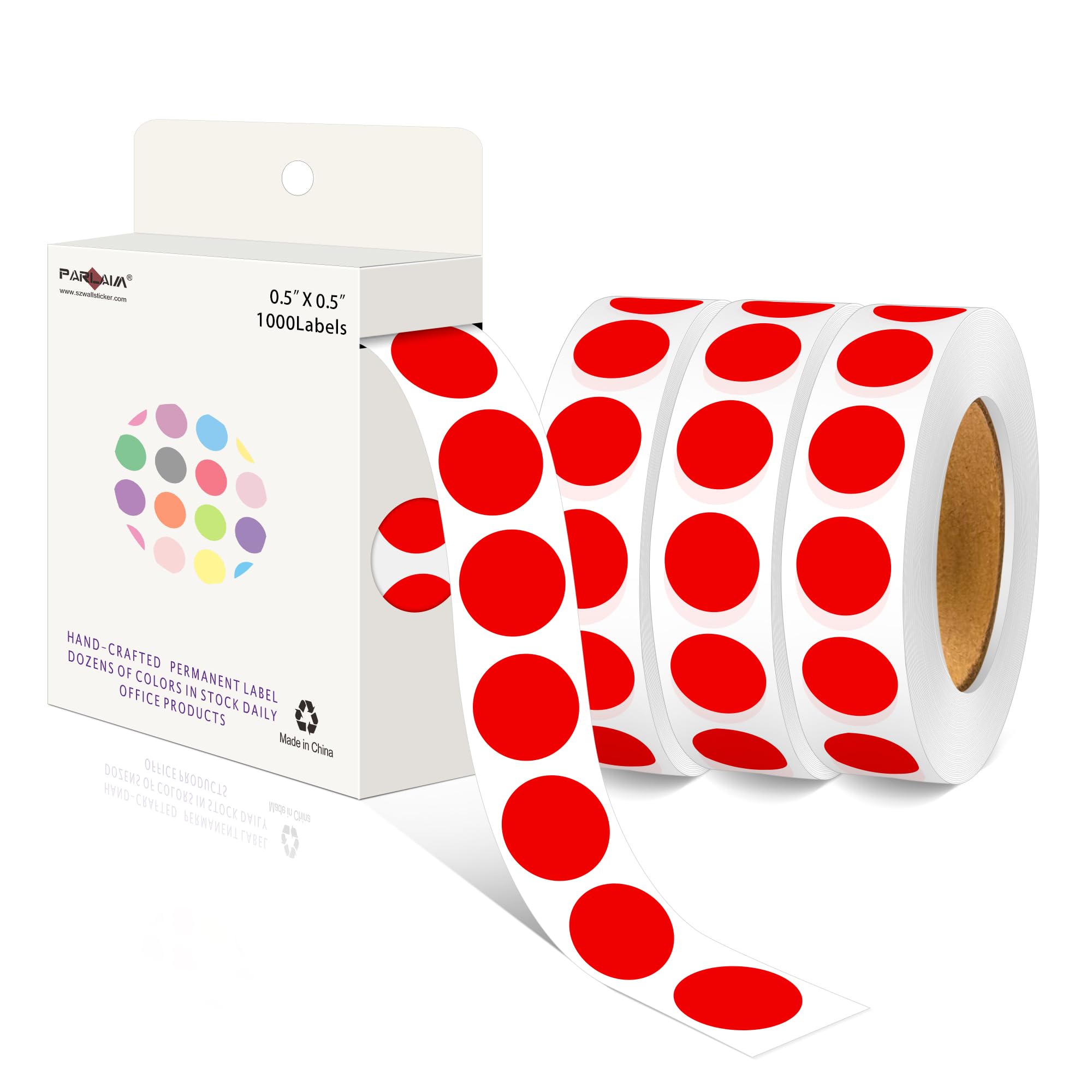 PARLAIM 1/2 Inch Round Permanent Adhesive Color-Code Dot Stickers,4000 Stickers 4RollS dots Label Dispenser Box Red Circle Stickers Labels (Red)
