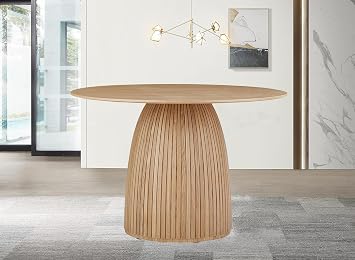 Farmhouse Round Dining Table with Wood Grain Top,Solid Wood Kitchen Table for 4-6,Modern Circle Table for Kitchen,Office,Restaurant,Mid Century Dining Room 47inch
