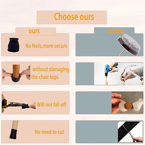 Miniatura 5 de Protectores de suelo de silicona pequeños para patas de silla, para patas de silla de 0.8 a 1.3 pulgadas, tapas de patas de silla, fundas para patas