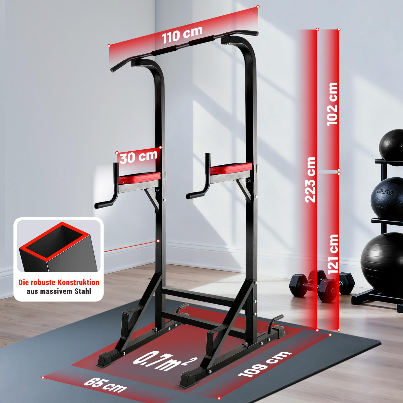 ISE Power Tower Klimmzugstange Freistehend Dip Station Multifunktionen Kraftturm für Klimmzugstation im Home-Gym Pull Up Station für Zuhause belastbar 120KG