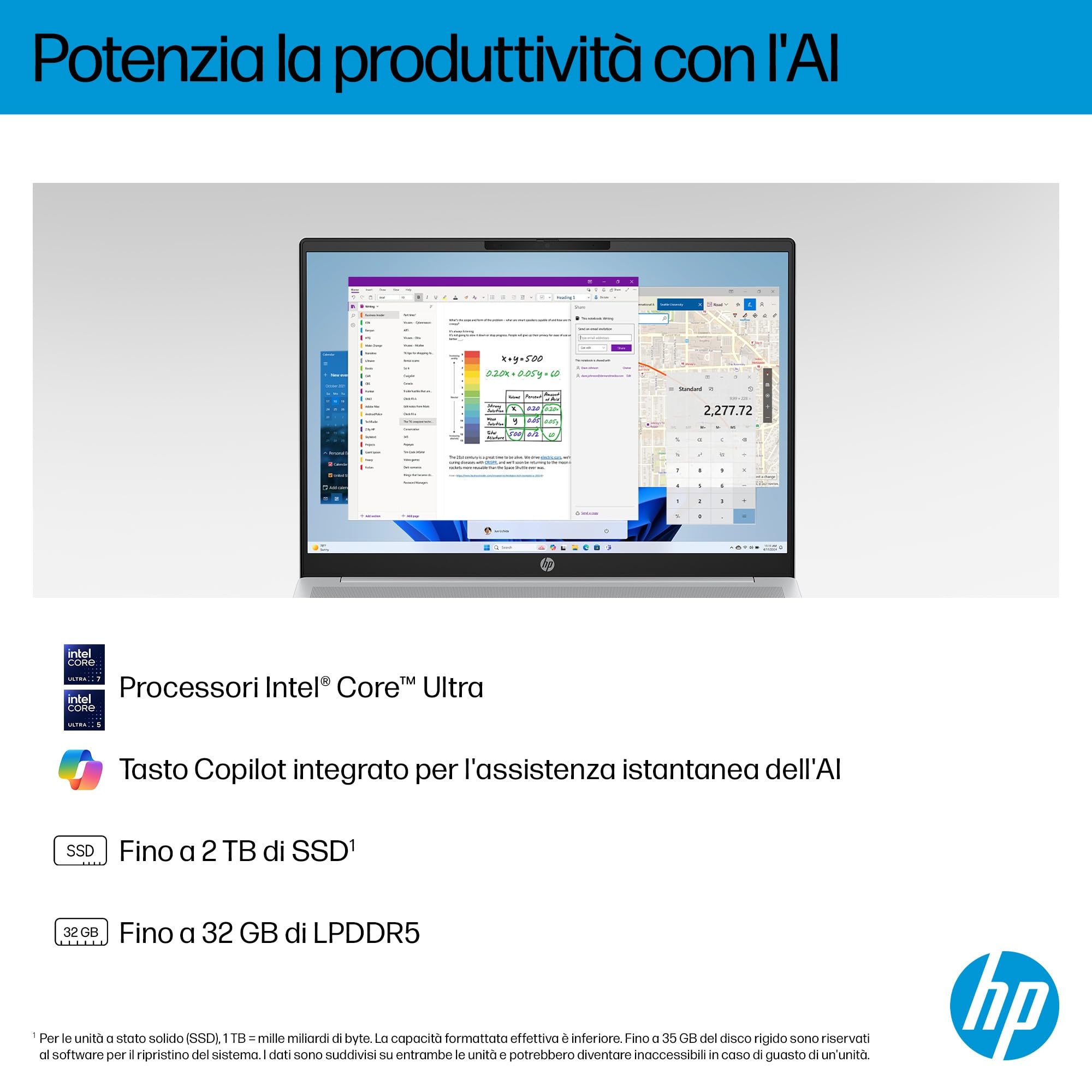 HP OmniBook 5 AI PC 16-af1001slx, Notebook, Intel Core Ultra 5 225U, 16 GB RAM, 512 GB, Grafica integrata, Display 16" 2K IPS Antiriflesso 300 nits, Laptop, Windows 11, Portatile, Argento