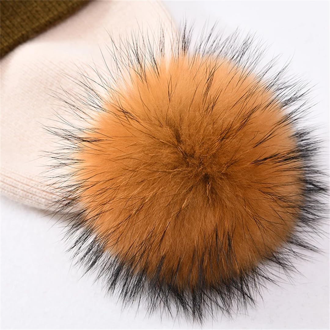 Gorro De Punto De Cachemira Para Mujer, Gorro De Lana A Rayas Con Pompón De Piel Grande, Gorro Cálido Para Otoño E Invierno