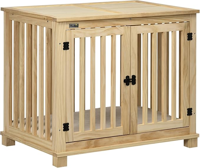 HEXCELEN Hundekäfig Aus Holz 81cm - 2-in-1 Beistelltisch & Hundebox