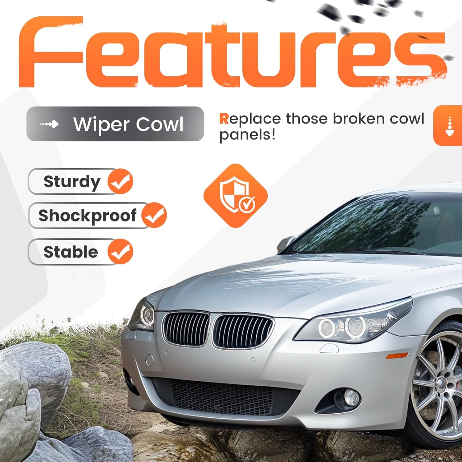 Windshield Wiper Cowl Panel Grille Compatible with 2004-2010 BMW 525i/xi 528i/xi 530i/xi 535i/xi 545i 550i M5 Replace for 51717027083 Air Inlet Window Cover