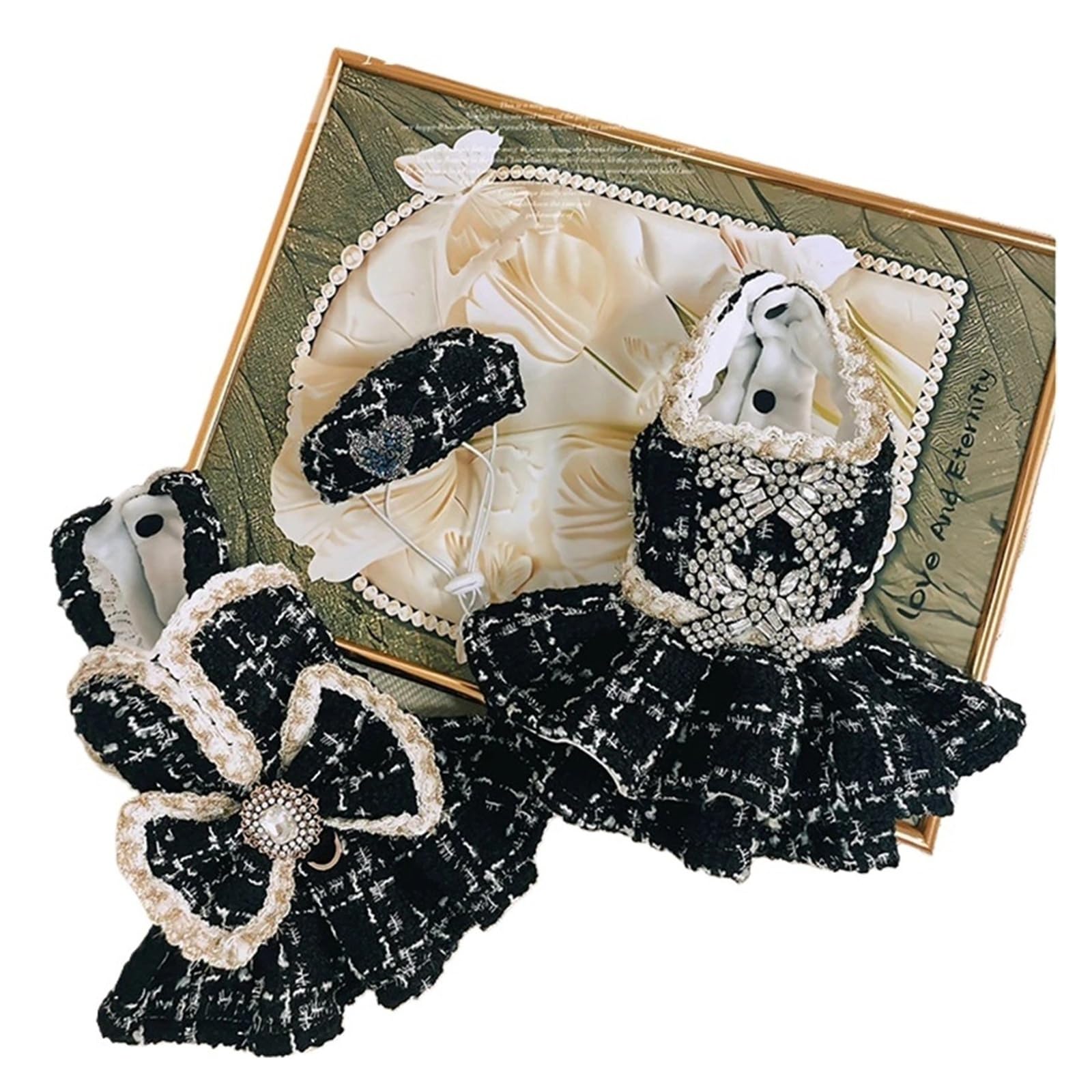 Otoño Invierno Ropa de Lujo for Mascotas Vestido Princesa cálido Felpa Malzis Yorkshire Cachorro Rhinestone Mujer Perros Boinas(White,M)