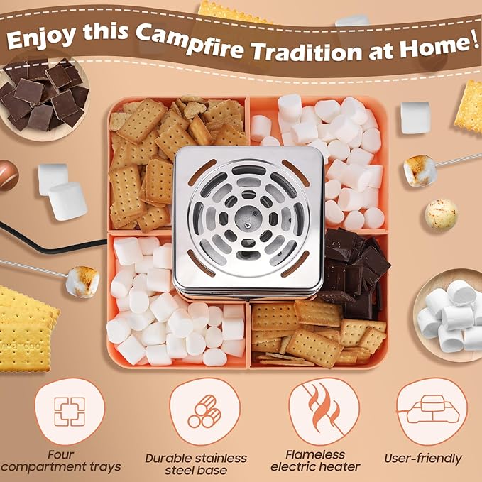 Máquina para s'mores de mesa eléctrica, kit con 4 tenedores miniatura 6