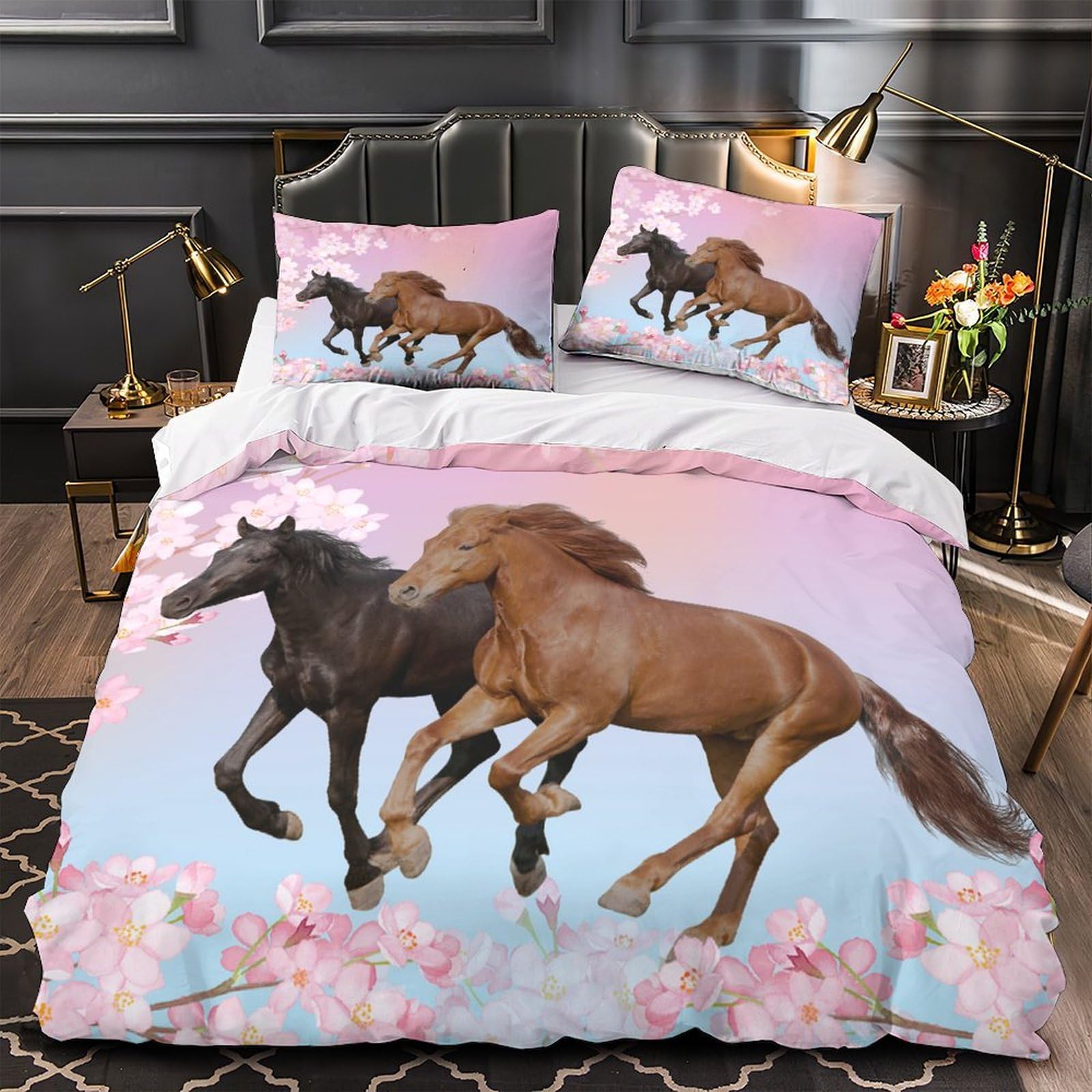 Parure cheval 3D et fleurs pour transformer la chambre d'une fille en oasis