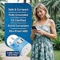 Vista 7 de OREI Adaptador de enchufe de viaje para Tailandia con USB dual, entrada de Estados Unidos, tipo O (U2U-18), funcionará con teléfonos celulares