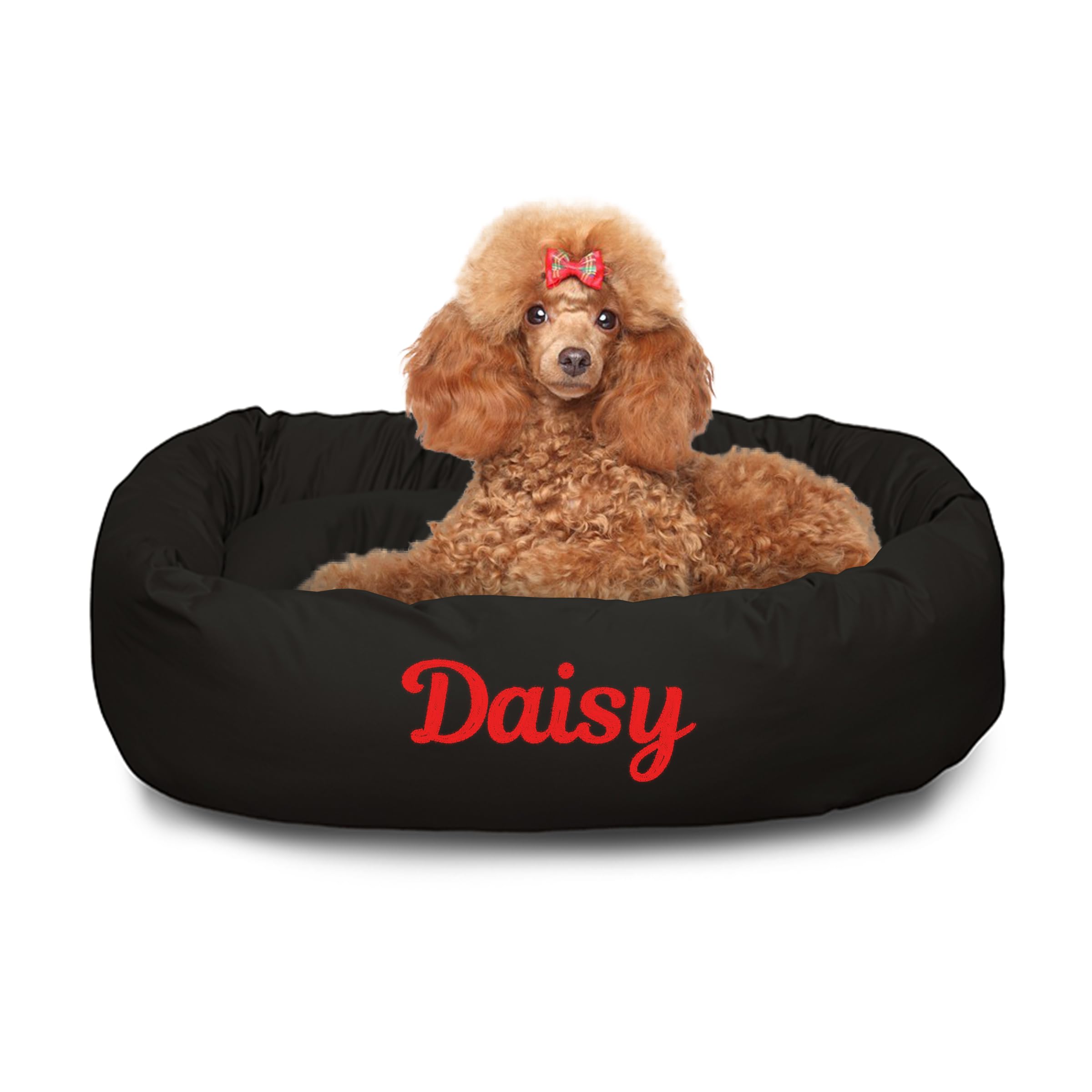 Majestic Pet Personalized 32 Inch Bagel Calming Dog Bed Washable – Cozy Soft Round Dog Bed with Spine Support for Dogs to Rest Their Head - Fluffy