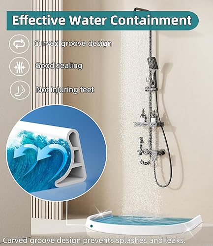 Miniatura 2 de KRUI Presa de agua plegable para umbral de ducha, 78 pulgadas, sistema de retención de bloqueo de agua de ducha autoadhesivo, borde de ducha, tapón