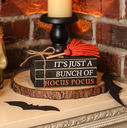 Pila de libros de madera de Halloween, paquete de libros falsos Hocus Pocus, bandeja escalonada de Halloween para decoración de mesa del hogar