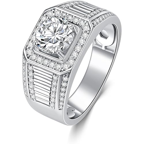 1-3CT Moissanite Rings for Men Personalized 10K/14K/18K White/Rose/Yellow Gold or Sterling Silver Solitaire Engagement Ring D Color VVS1 Clarity Round Cut Moissanite Pinky Ring