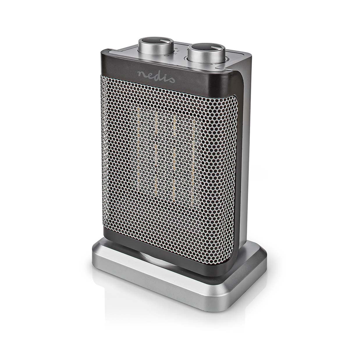 Nedis HTFA17GY ceramiczny termowentylator PTC, 1000/1500 W, 2 tryby ogrzewania, regulowany termostat, automatycznie obrotowy, ochrona przed przegrzaniem, ochrona przed potknięciem