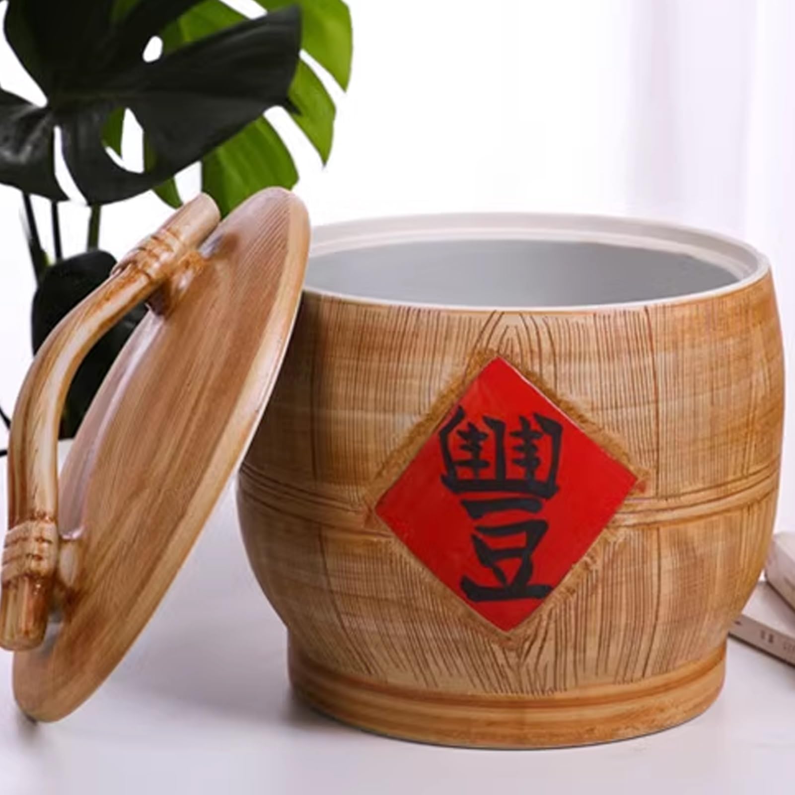 Vorratsbehälter, Keramik-Reisglas mit Deckel, Lebensmittelvorratsgläser Im Traditionellen Chinesischen Stil, Haushalts-Aufbewahrungsbox für Müsli, Mehl, Zucker, Kaffee, Reis(Brown A,10kg)