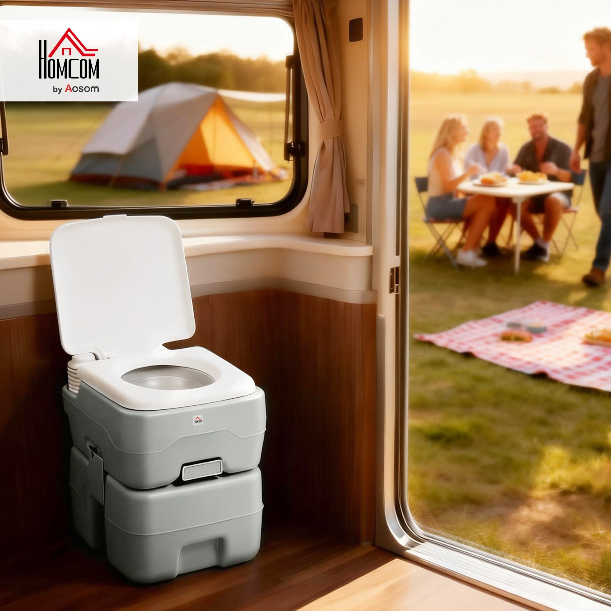 HOMCOM Campingtoilette Reisetoilette max. Tragkraft bis 147 kg 20L Grau | Trockentrenntoilette, Für Camping, Wandern, Reisen, Angeln