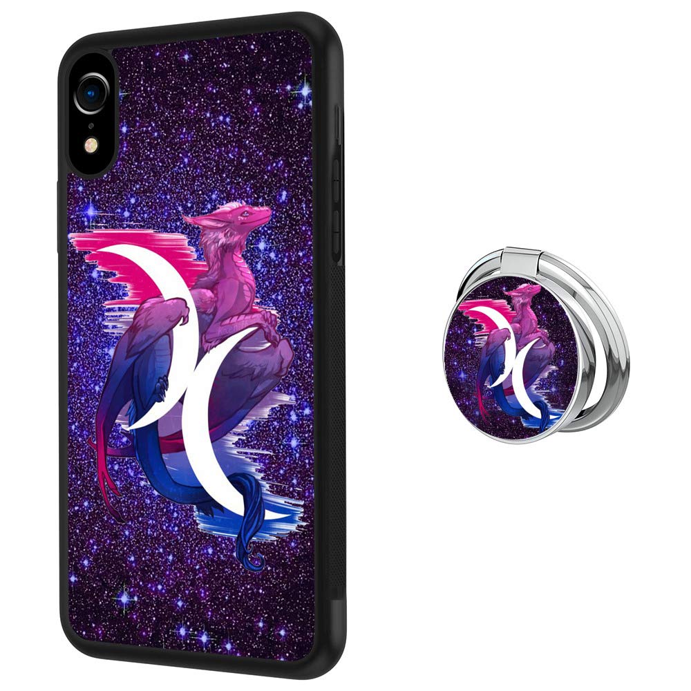 Ruyal Up iPhone Xr Case with Phone Ring Buckle - TPU Rubber and PC Anti-Slip Grip Cover Case for iPhone Xr and Metal Rotatable Ring Holder Stand (Galaxy Dragon)