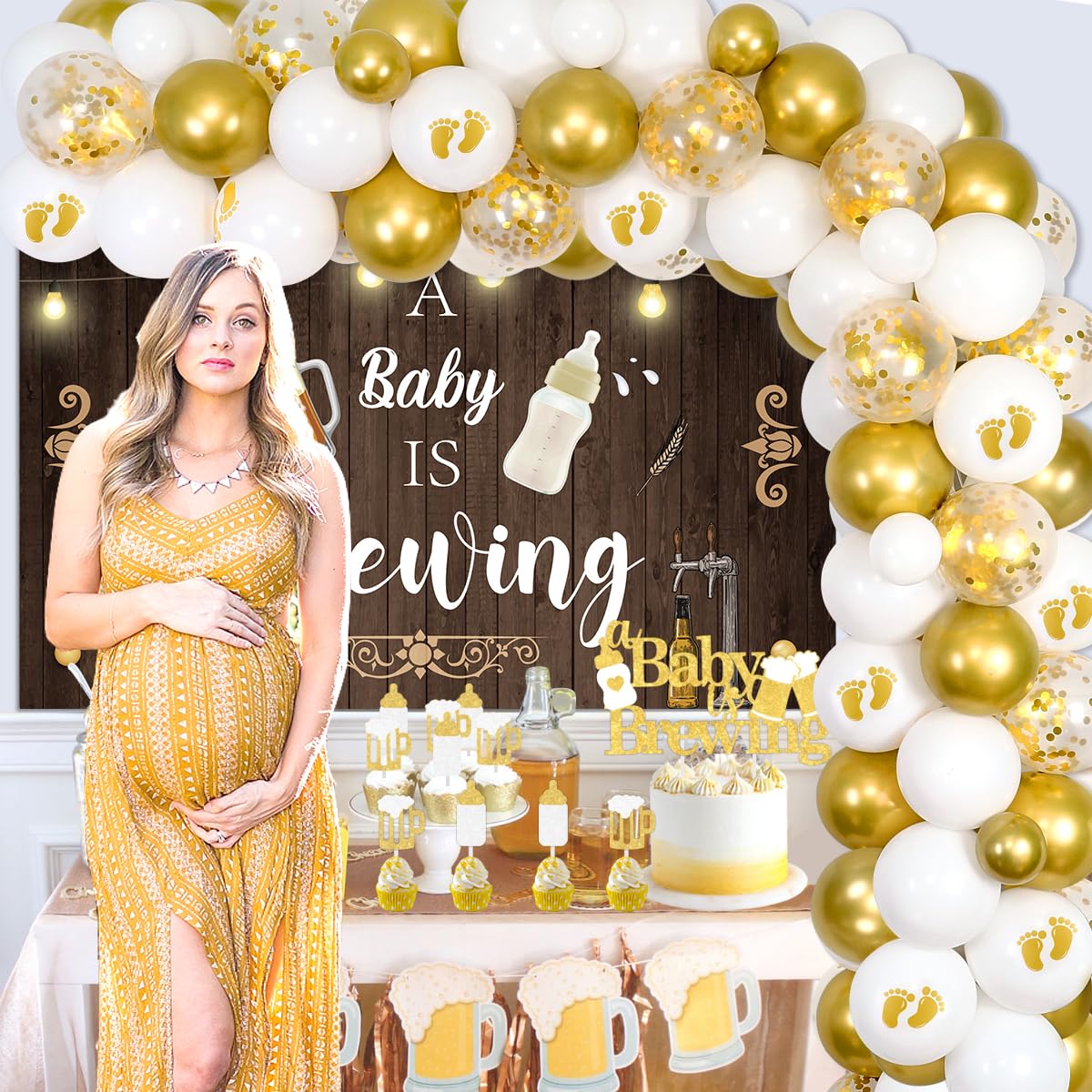 A Baby Is Brewing Baby Shower Decorations - Black & Gold Beer Theme Party Set