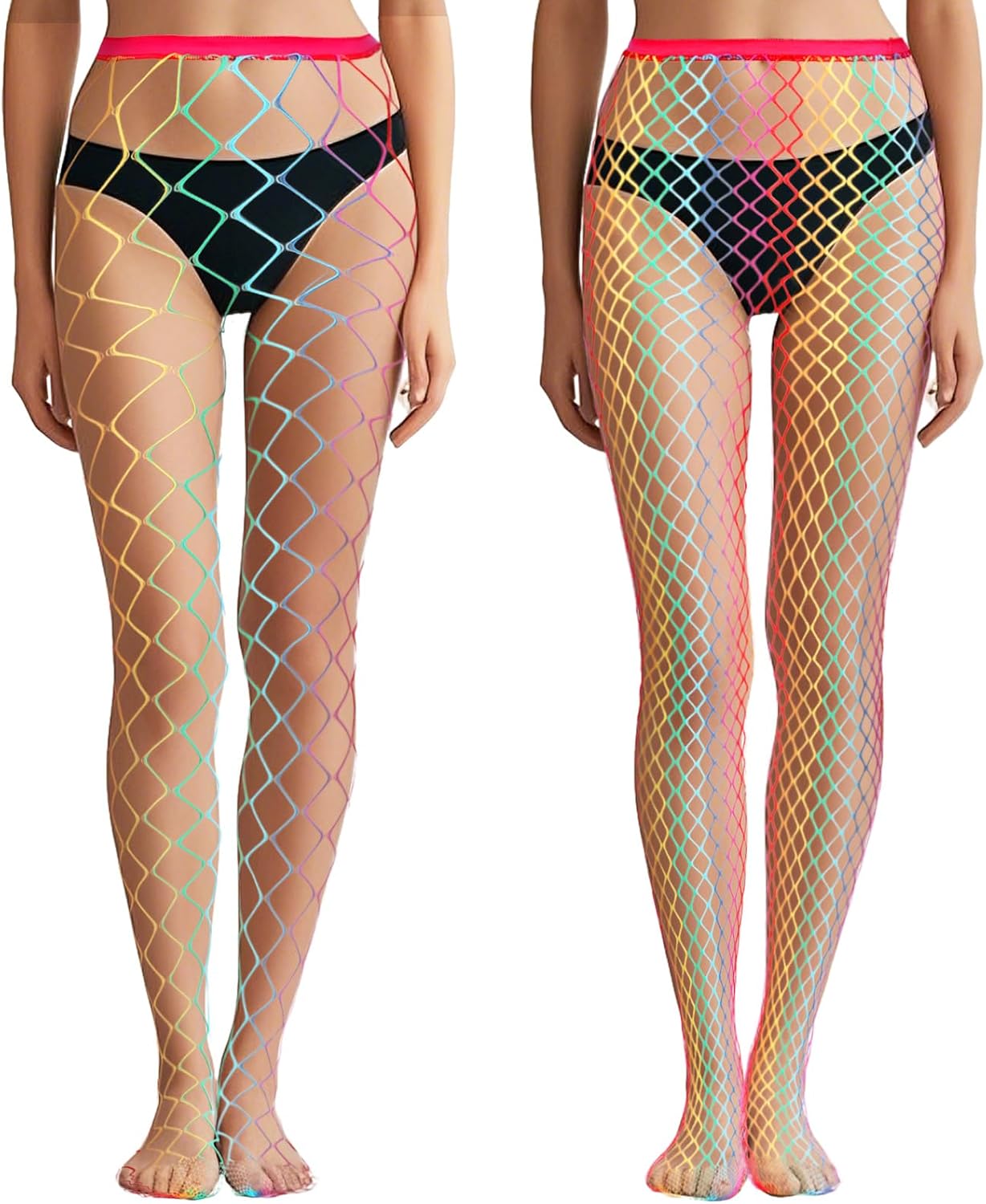 Coume 2 Pcs Rainbow Fishnet Stockings for Women Halloween Rainbow Clothing Accessories Lgbtq Accessories Gay Pride Gifts Stretch Fishnet Stockings for Halloween Party Cosplay