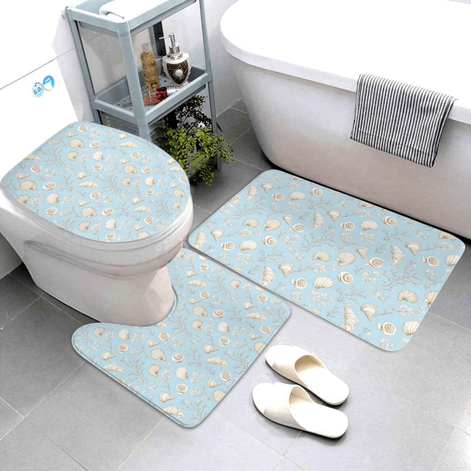 Tapis de salle de bain haut de gamme motif coquillage blanc texturé