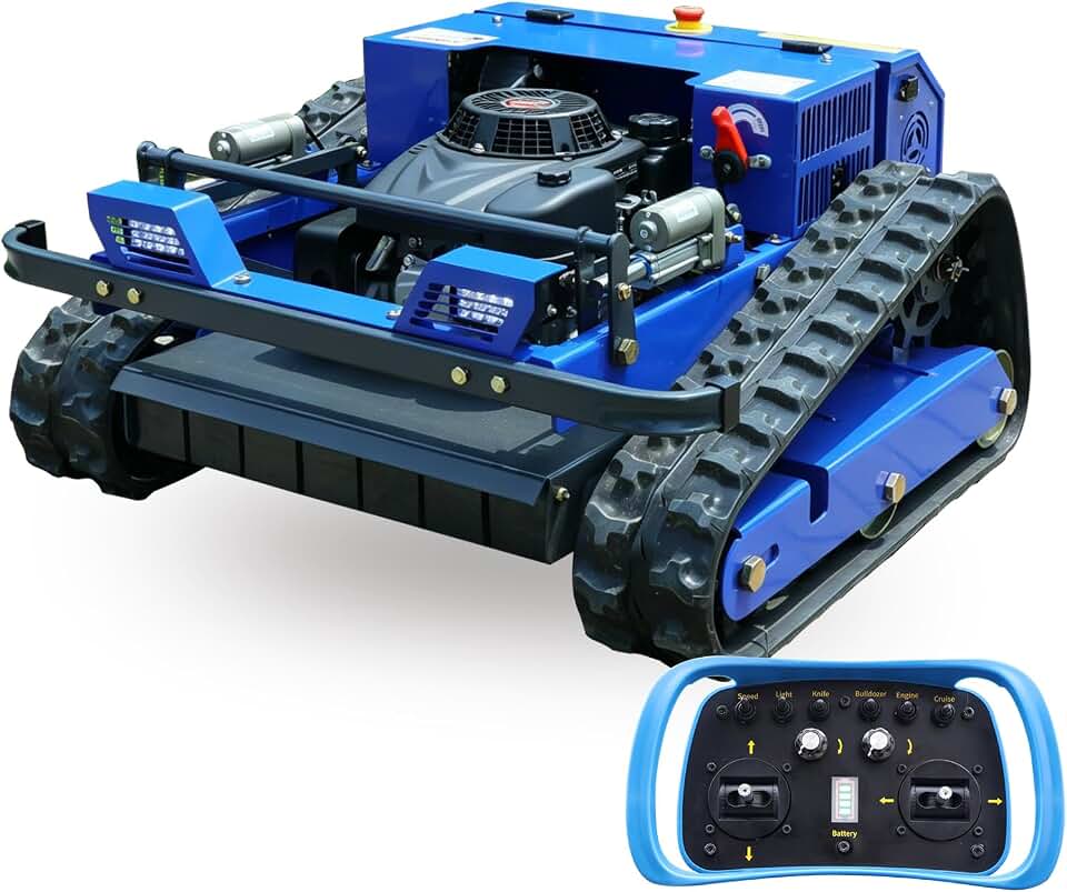 Remote Control Lawn Mower,Oil-Electric Hybrid Crawler Track Mower,1.1-5.9 Inch Cutting Height Professional Landscape and Estate Mower for 100% Slope(45°) Large Turf Grass Cutting