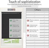 Vista 6 de PowerSellerUSA - Mini persianas sin cordón de 1 pulgada, 48L x 31W pulgadas con patrón sólido, filtro de luz, vinilo para montaje en techo