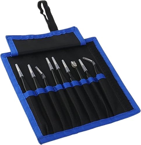 Miniatura 5 de Juego de 9 pinzas ESD de precisión, pinzas inoxidables no magnéticas y antiestáticas, con bolsa de lona de almacenamiento para manualidades,