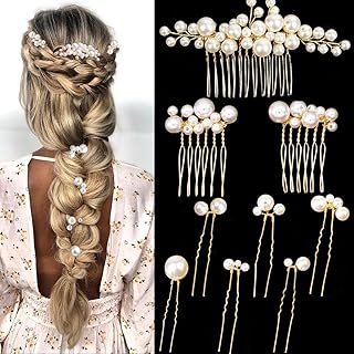 9PCS Gold Wedding Bridal Pearl Hair Pins Clips Vintage Hair Headpiece Je...