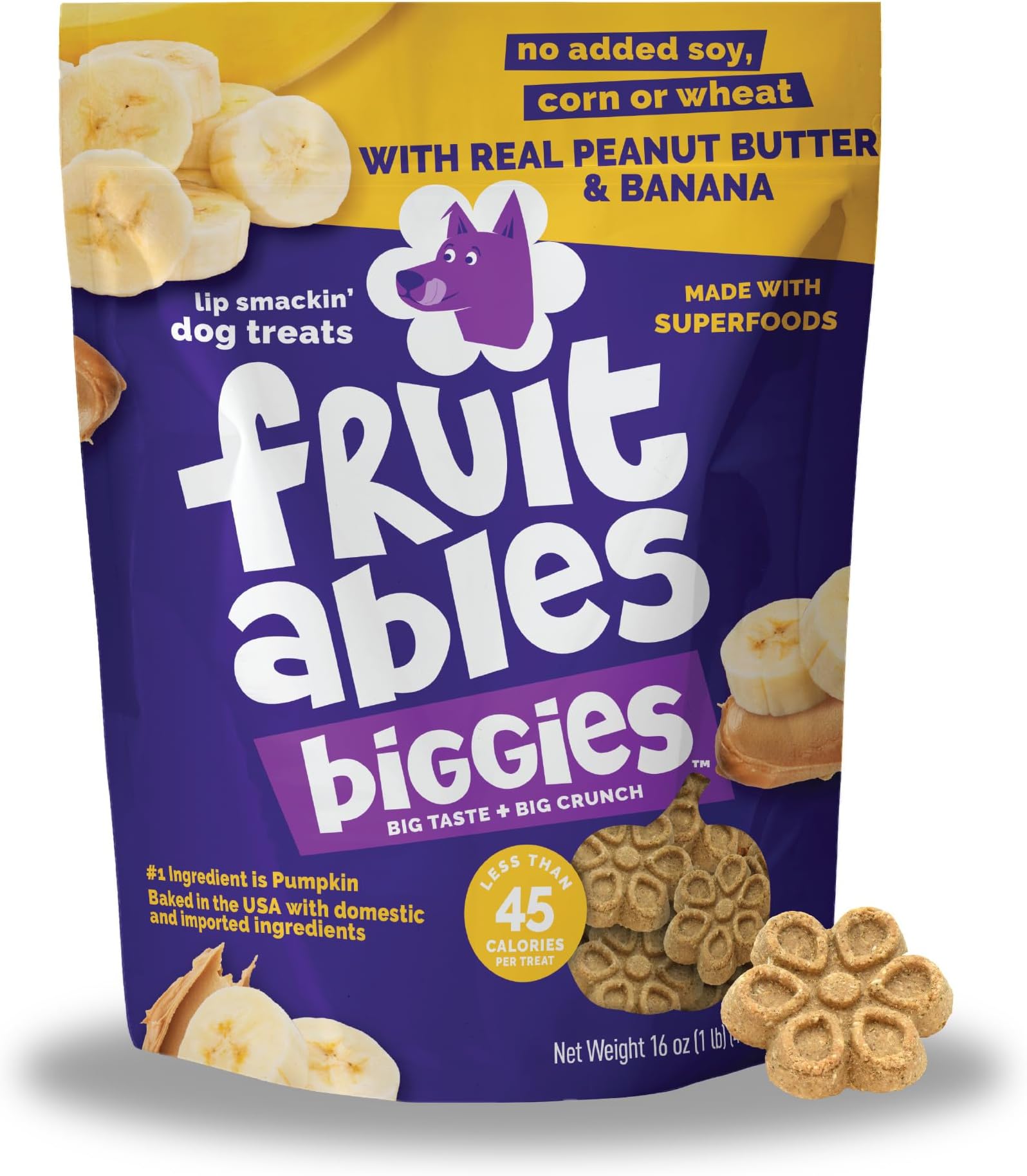 Biggies Dog Biscuits, Crunchy Dog Biscuits Made with Pumpkin , Healthy Dog Treats Packed with flavour, Free of Wheat, Corn and Soy – Peanut Butter & Banana