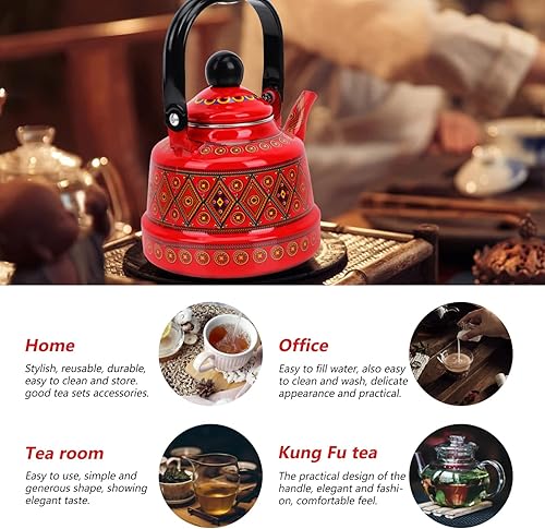 Miniatura 9 de Cabilock Hervidor de té con silbato esmaltado con mango de acero inoxidable, tetera esmaltada floral colorida para estufa, juego de té de hojas de