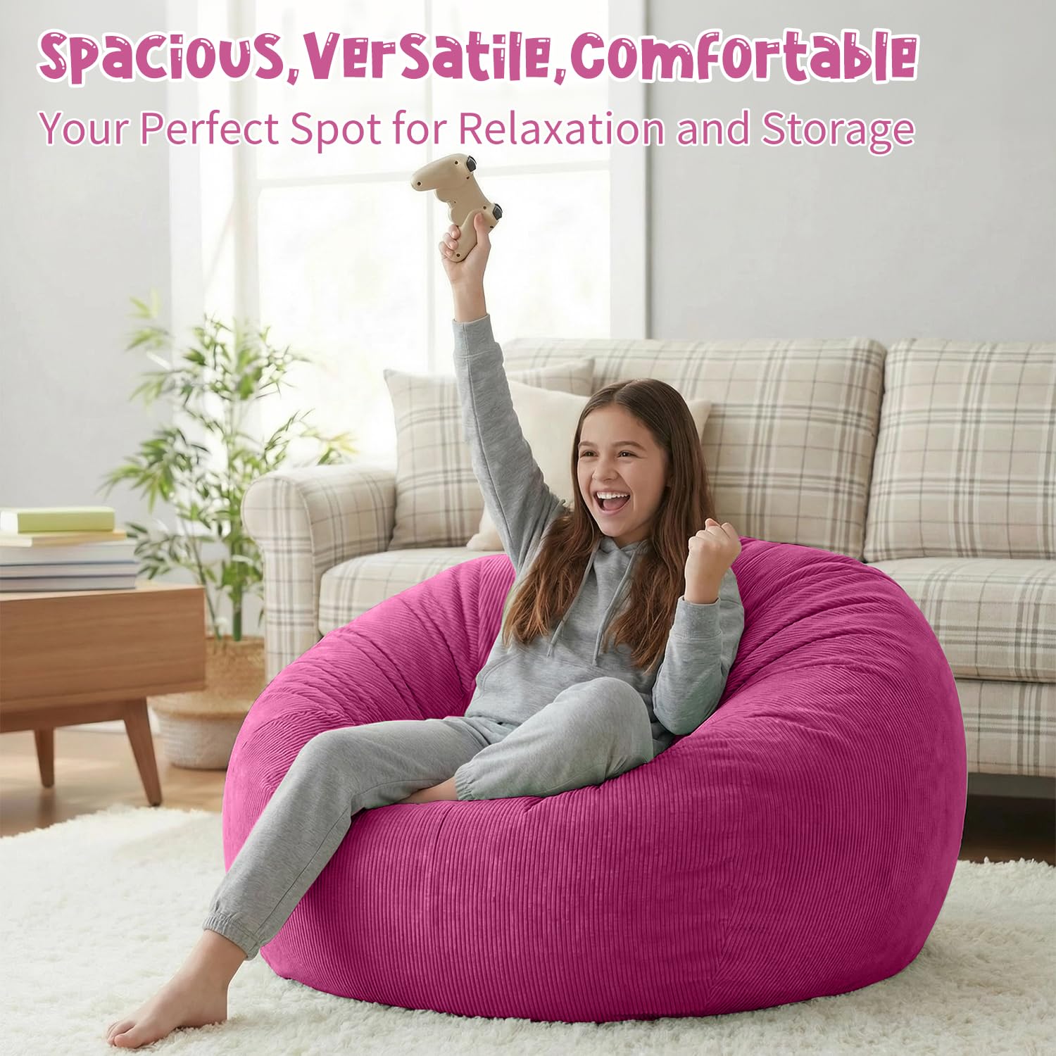 Funda para Silla de puf (sin Relleno) para niños y Adultos Almacenamiento de Animales de Peluche, Pana Suave de,300 L