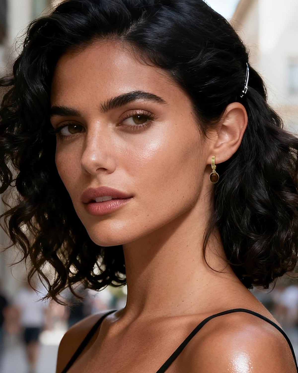 14k Gold Plated Tiger Eye Drop Earrings for Women Half Open Hoop Brown Earrings for Oval Gemstone Jewelry - Image 4