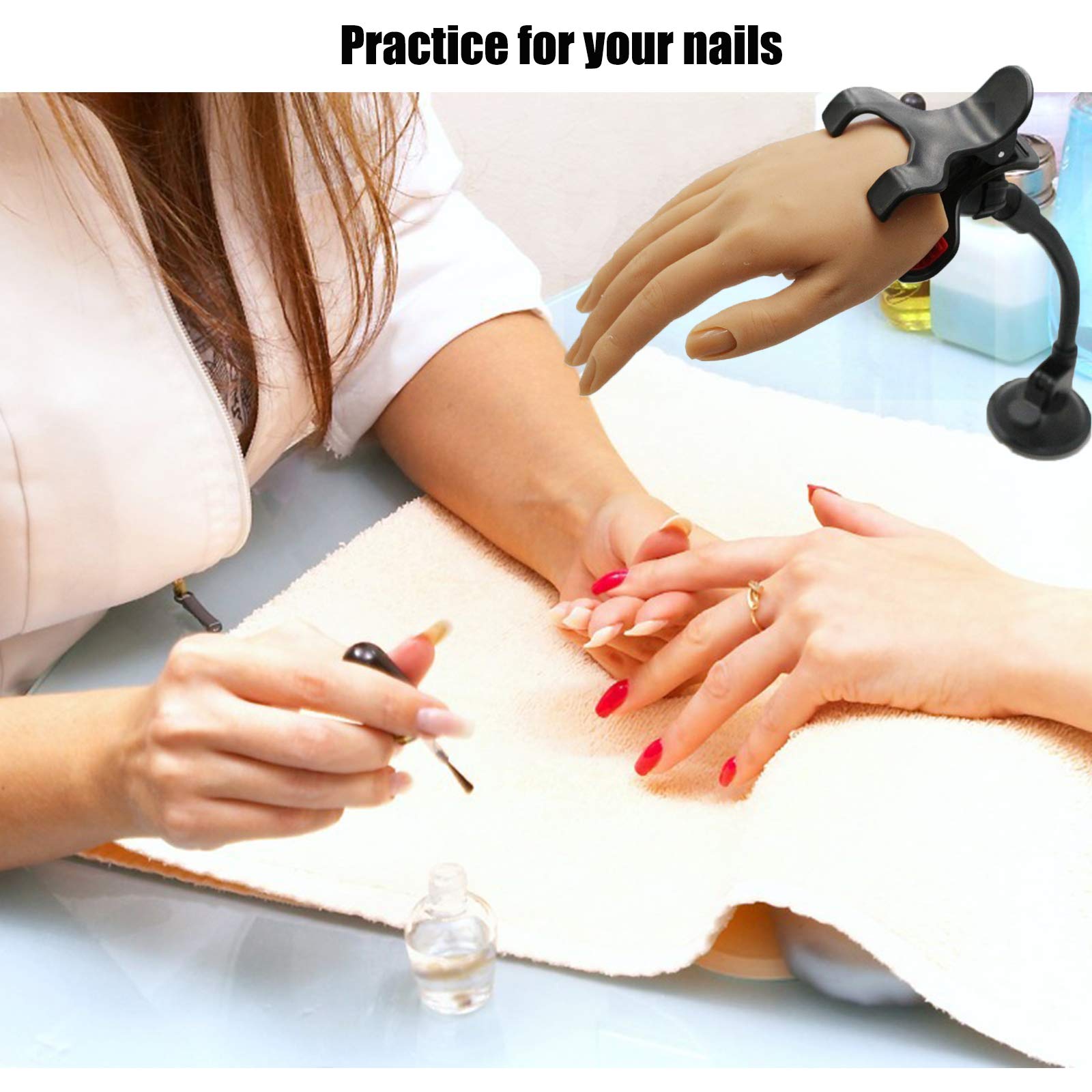 Silicona Mano de Práctica de Uñas, Modelo de Práctica de Mujer Mano Artificial Flexible y Suave Uñas Arte Modelo Hembra Silicona Maniquí Manos con 200 piezas Puntas de Uñas