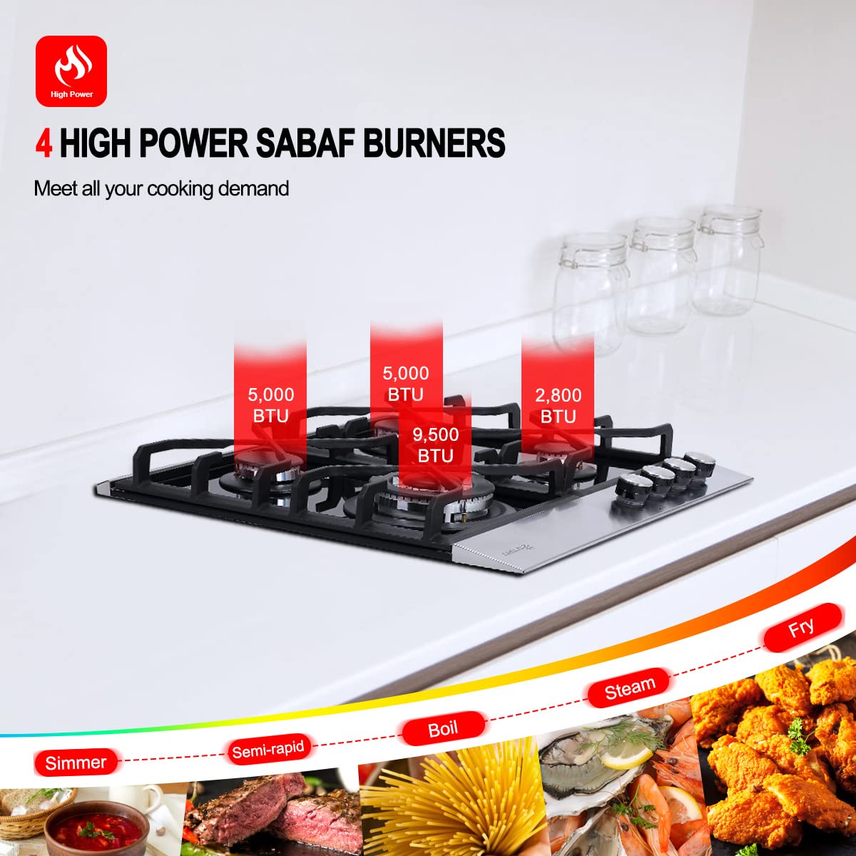 Buy 24" Builtin Gas Cooktop, GASLAND Chef GH60BF 4 Burner Gas Hob, 24