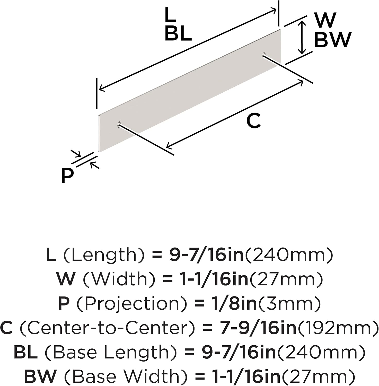 Amerock Maymont 7-9/16 inch (192mm) Center-to-Center Rectangle Polished Nickel Cabinet Pull Backplate, BP37591PN