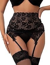 ohmydear Porte-jarretelle Sexy Femme Haute Dentelle Transparente Grande Taille Porte Jarretelles Guepiere Bas et Jarretières Tenue Hot Lingerie et Vêtements Sexy 4 Sangle avec G-string