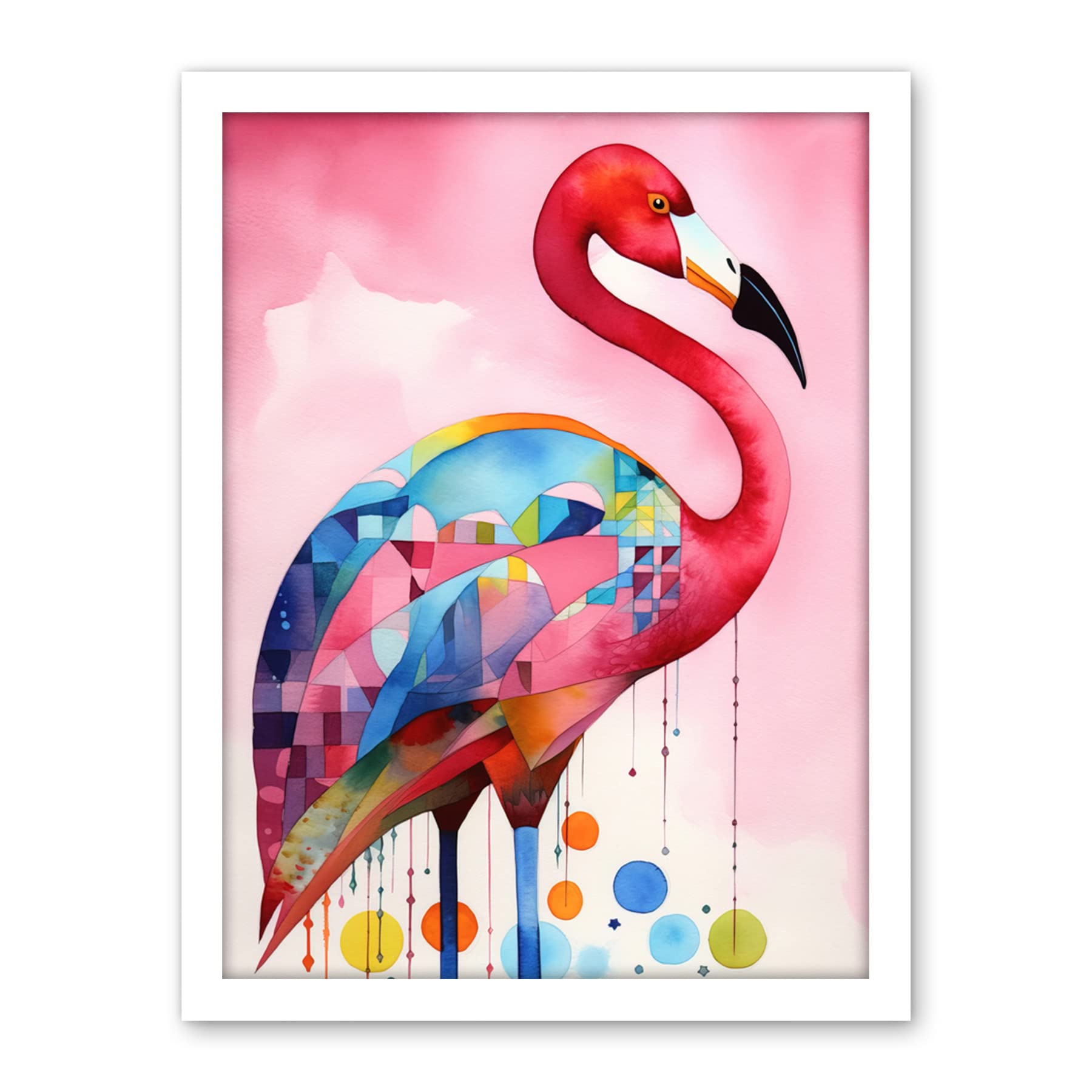 Artery8 Flamingo Bird Folk Art Watercolour Painting Artwork Framed Wall Art Print 18X24 Inch