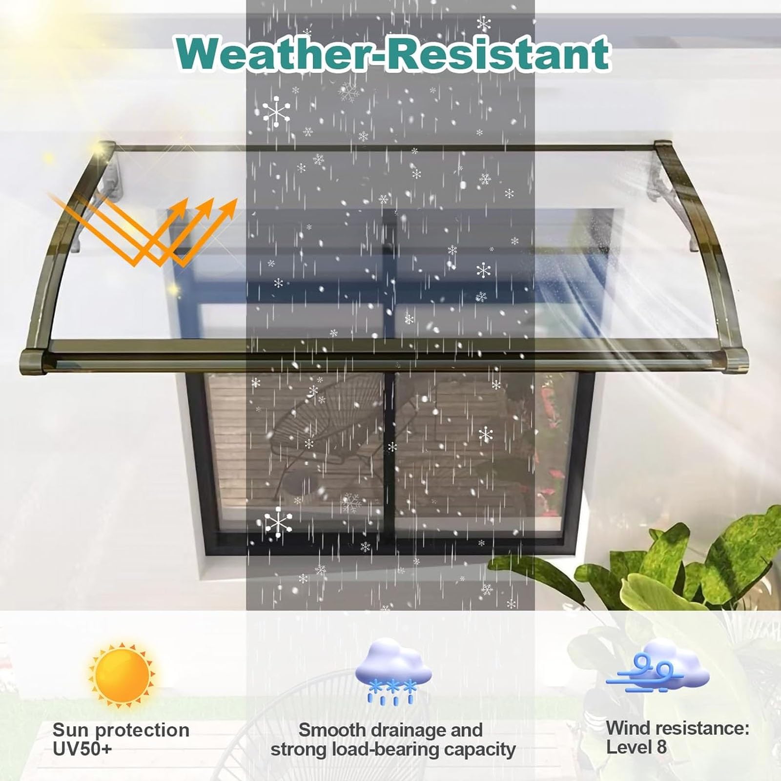 Tenda da sole per esterni e patio, protezione UV e pioggia, per porte anteriori/finestre, design trasparente (100 x 250 cm), copertura resistente per uso esterno