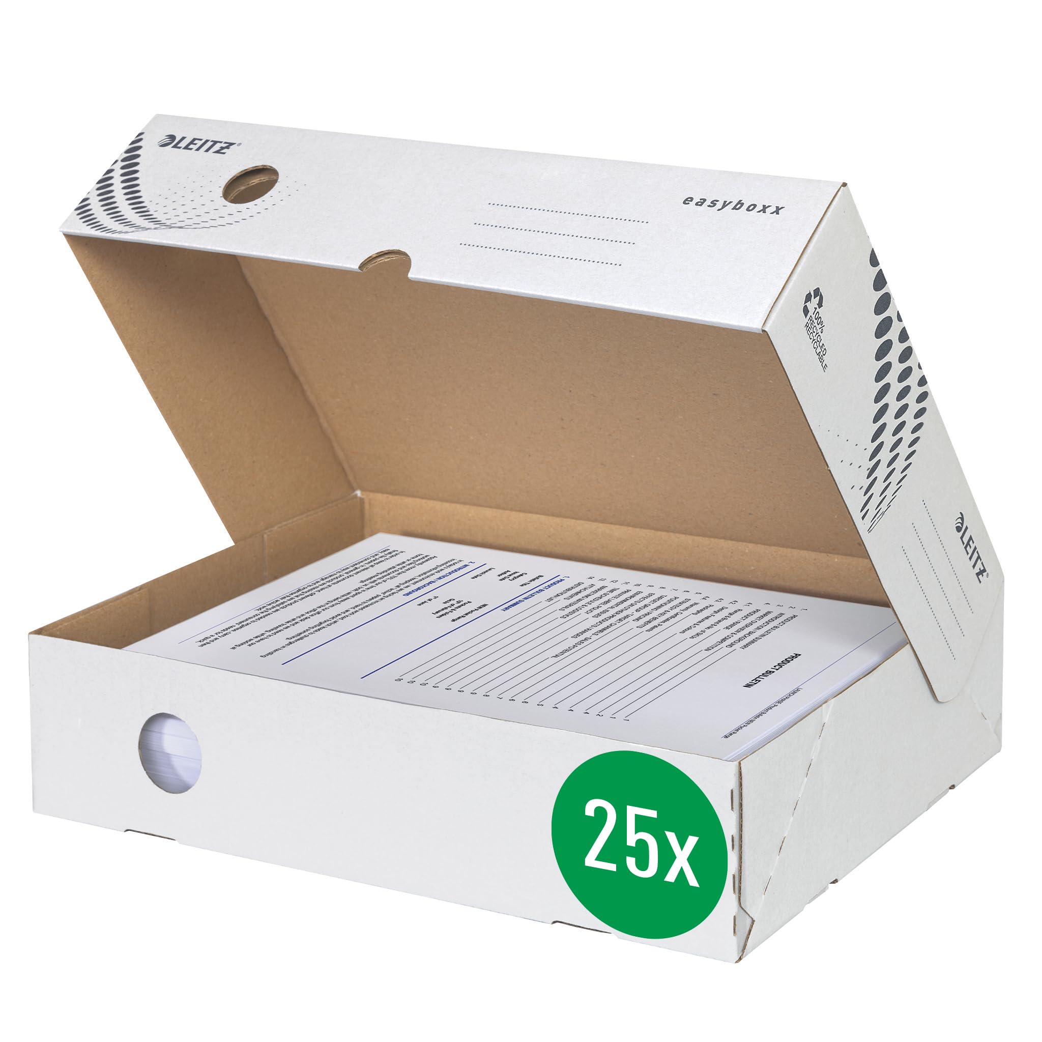 Esselte Leitz - Scatola per archivio easyboxx, 80 mm, apertura larga, con coperchio, cartone ondulato, bianco