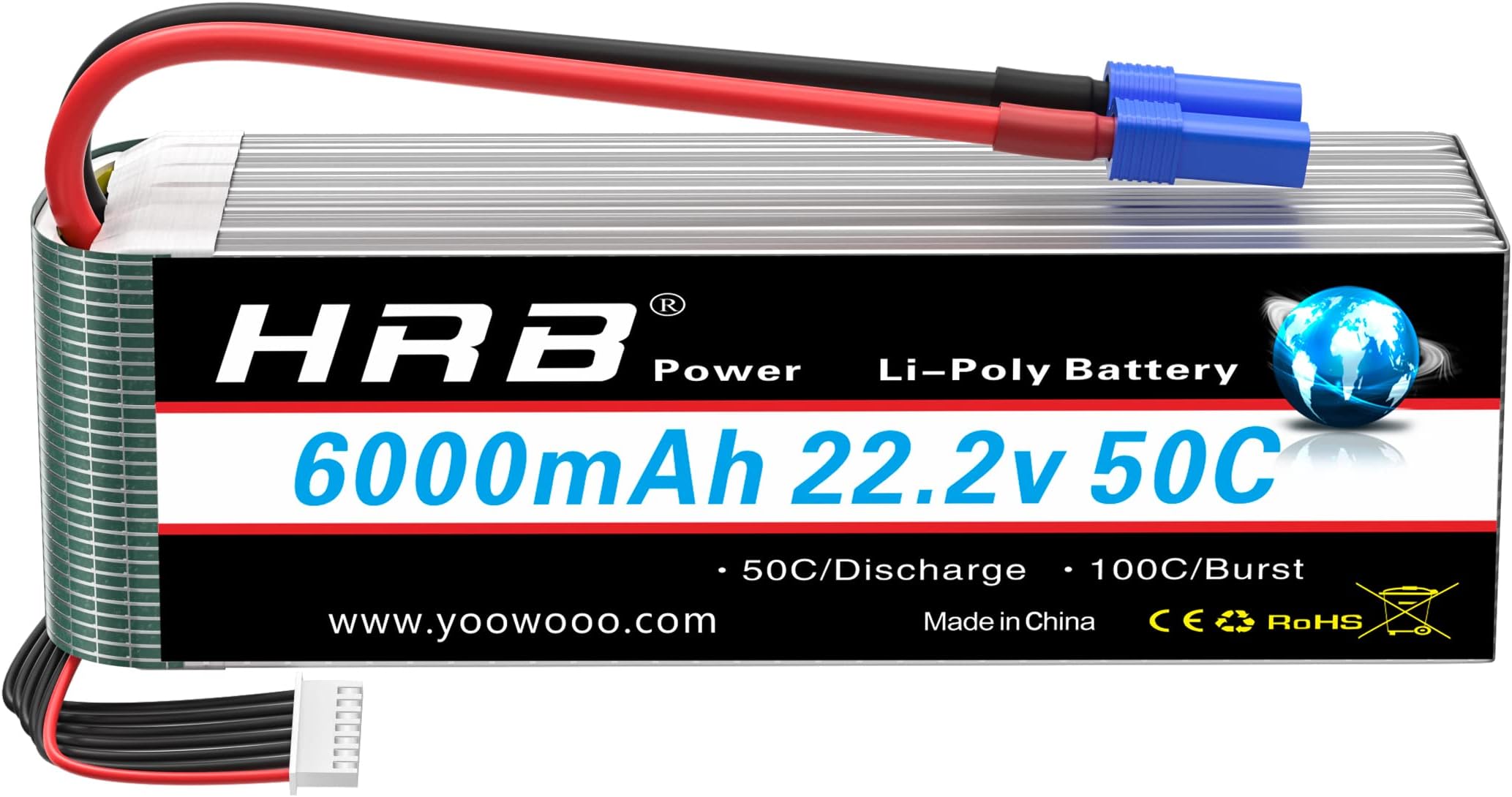 HRB 6S 6000mAh Lipo Battery with EC5 Plug 50C 22.2V RC Lipo Battery Compatible with RC Quadcopter Airplane Helicopter Car Truck