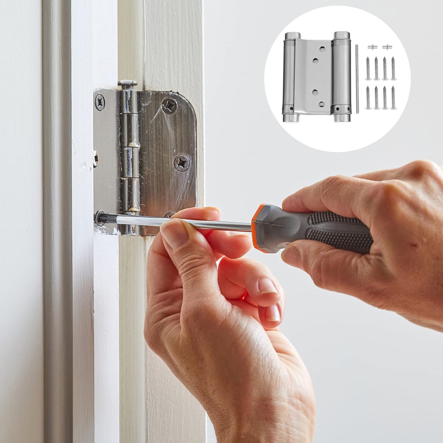 Door Hinges 3 PCS Double Action Spring Swing Hinge gate Dual Stainless Steel(Silver,13X10X2CMx2pcs)