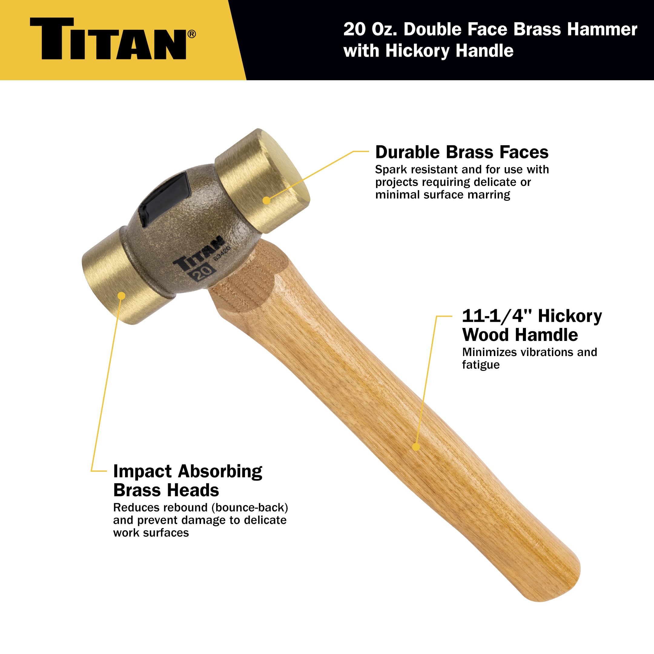Titan 63420 - Martello a doppia faccia in ottone con manico in noce americano, 567 gr