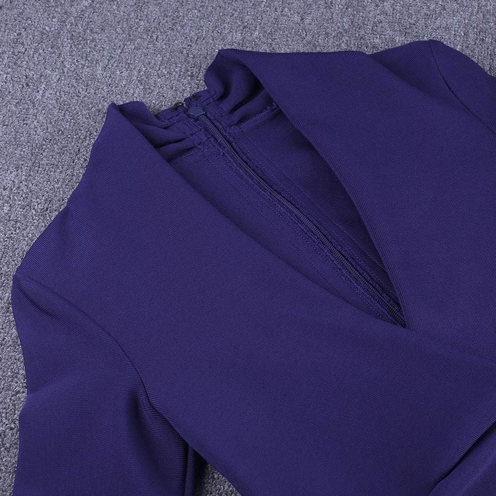 UONBOX Women's Deep Plunge V Neck Long Sleeves Draped Knee Length Bodycon Bandage Dress - Image 6