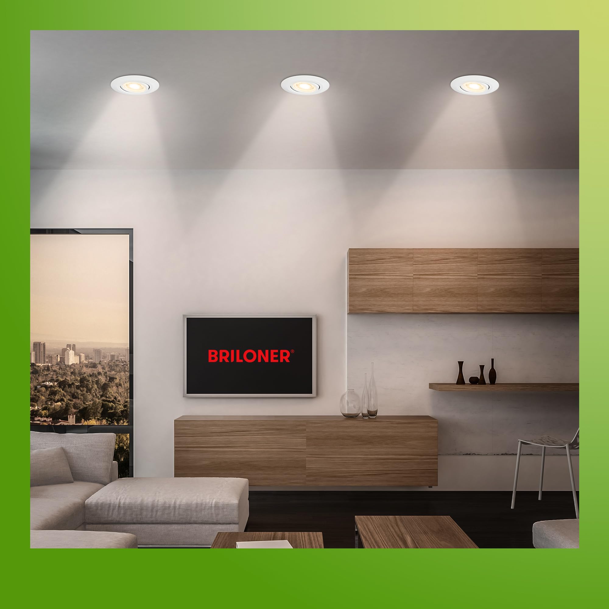 BRILONER - 3er Set LED Einbaustrahler 230V Gehäuse 50% recycelt, Dimmbar, Schwenkbar, Ra90, Farbtemperaturwechsel, LED Spot, flach, Deckenspots, Einbauleuchten, 68mm, 90x24mm (DxH), Weiß