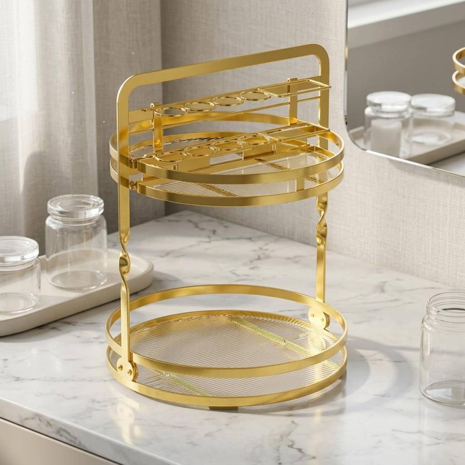 Vanity Organizer Organizzatore Trucco Portatrucchi Portapennelli Portaprofumi Rotante con Base Tonda in Metallo Due Livelli Ordine Rapido con, Nero, Style to 4